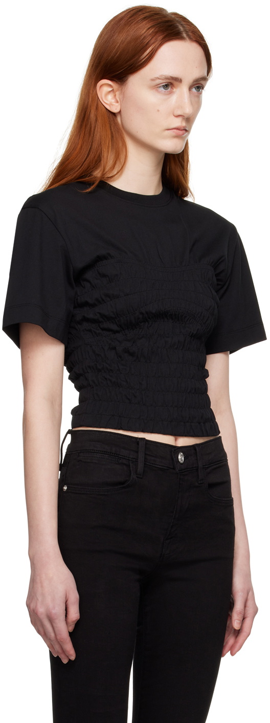 FRAME Black Smocked Corset T-Shirt