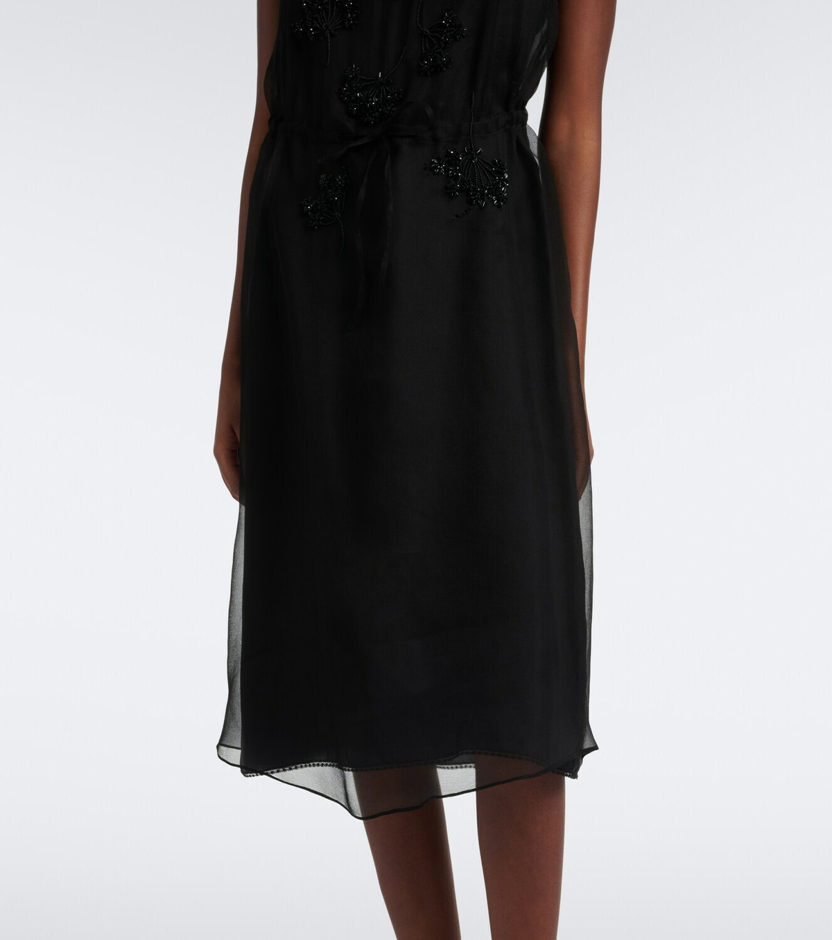 Prada Floral-appliqué silk midi dress