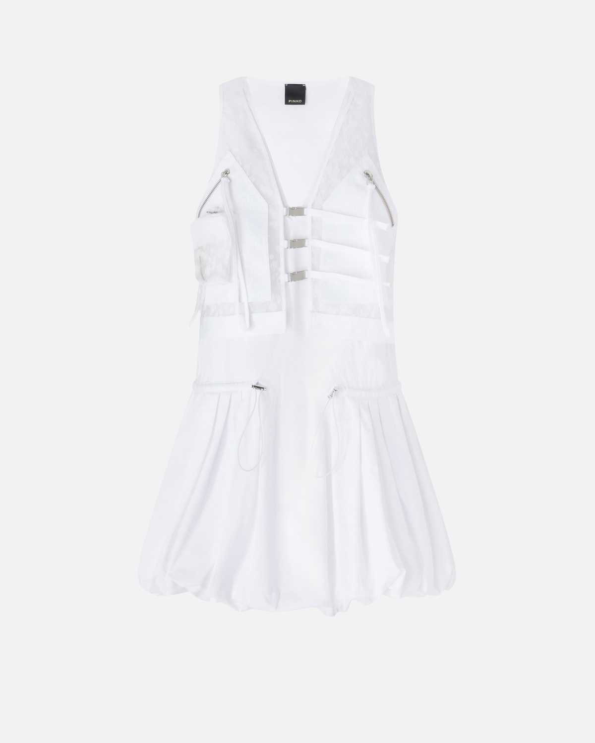 Pinko Mini Dress With Balloon Skirt And Vest Bright White