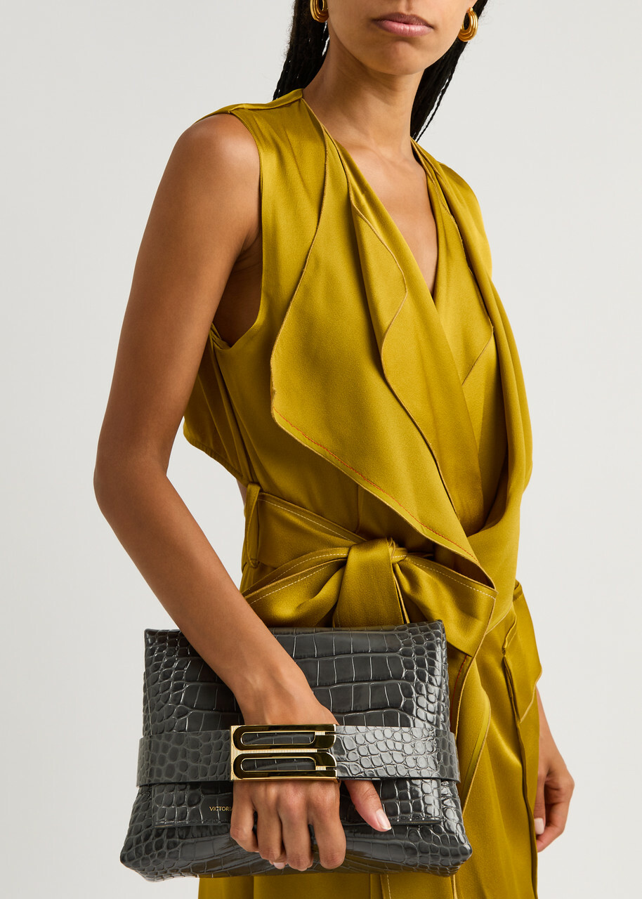 Victoria Beckham B Crocodile-effect Leather Pouch - Grey - One Size