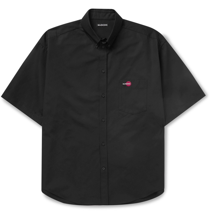 Photo: Balenciaga - Oversized Logo-Embroidered Cotton-Poplin Shirt - Black