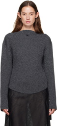 Courrèges Gray Boatneck Ribbed Wool Sweater