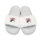 Baja East White and Grey Fila Edition Shearling Drifter Slides