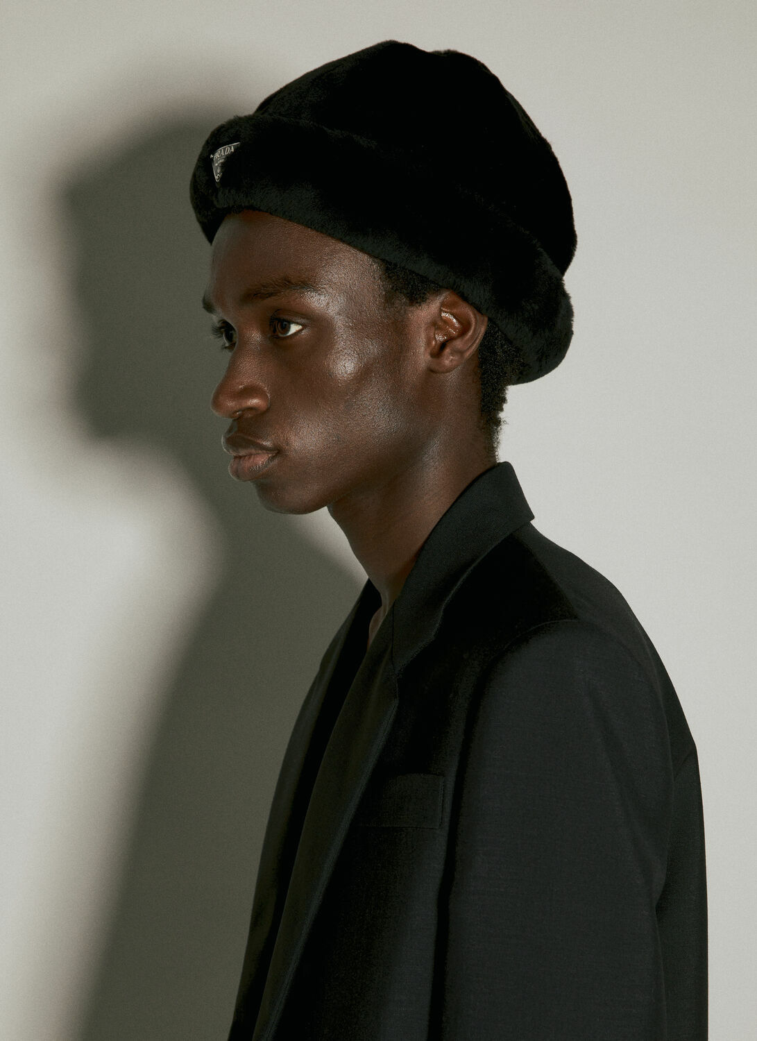 Prada Logo Plaque Shearling Hat