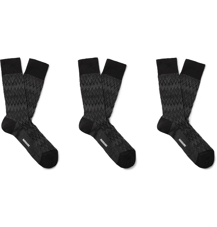 Photo: Missoni - Three-Pack Crochet-Knit Cotton-Blend Socks - Black
