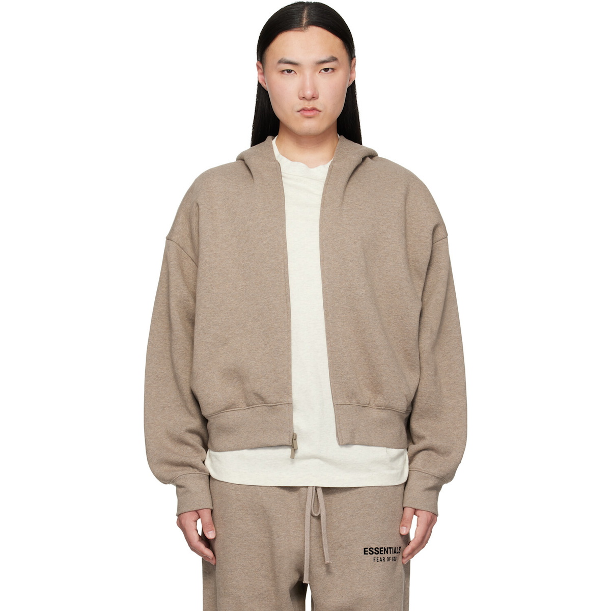 Fear of God ESSENTIALS Beige Classic Zip-Up Hoodie