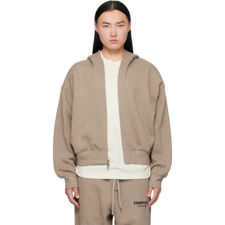 Photo: Fear of God ESSENTIALS Beige Classic Zip-Up Hoodie