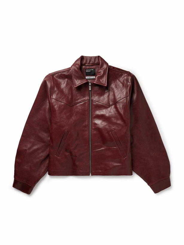 Photo: Enfants Riches Déprimés - Principe de L'Amour Cropped Embroidered Leather Jacket - Burgundy