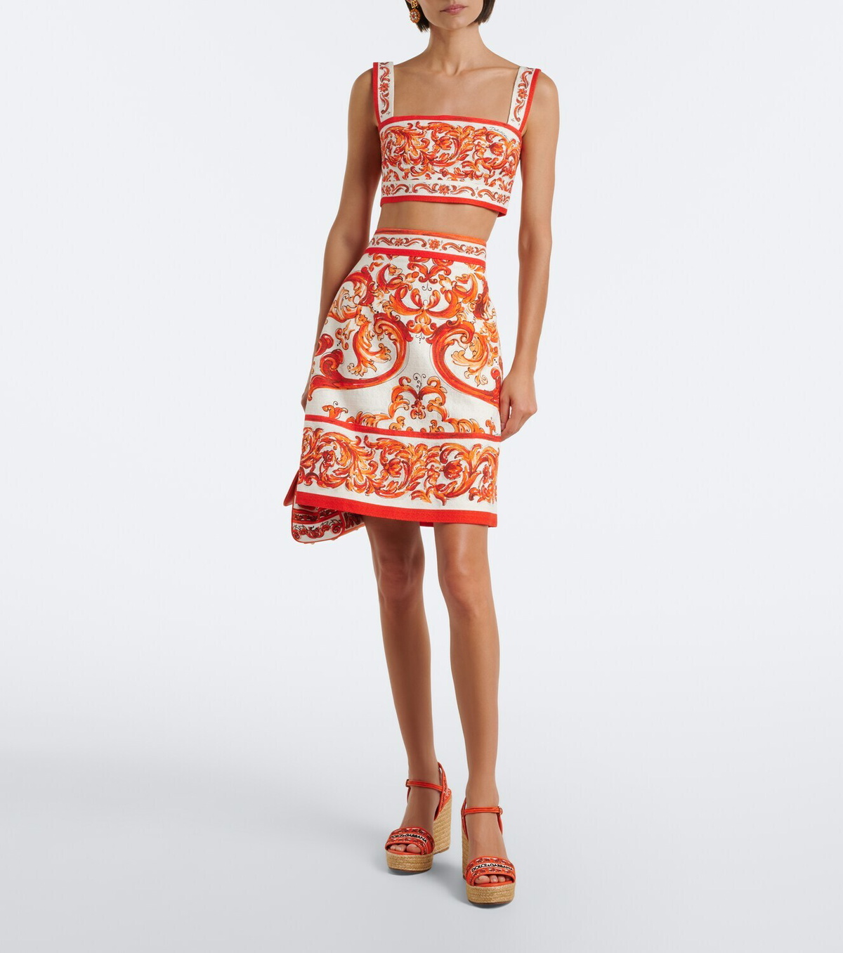 Dolce&Gabbana Printed cotton and linen-blend miniskirt