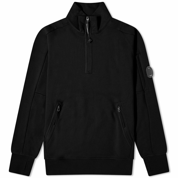 Photo: C.P. Company Men's Diagonal Raised Fleece Zipped Sweatshirt in Black