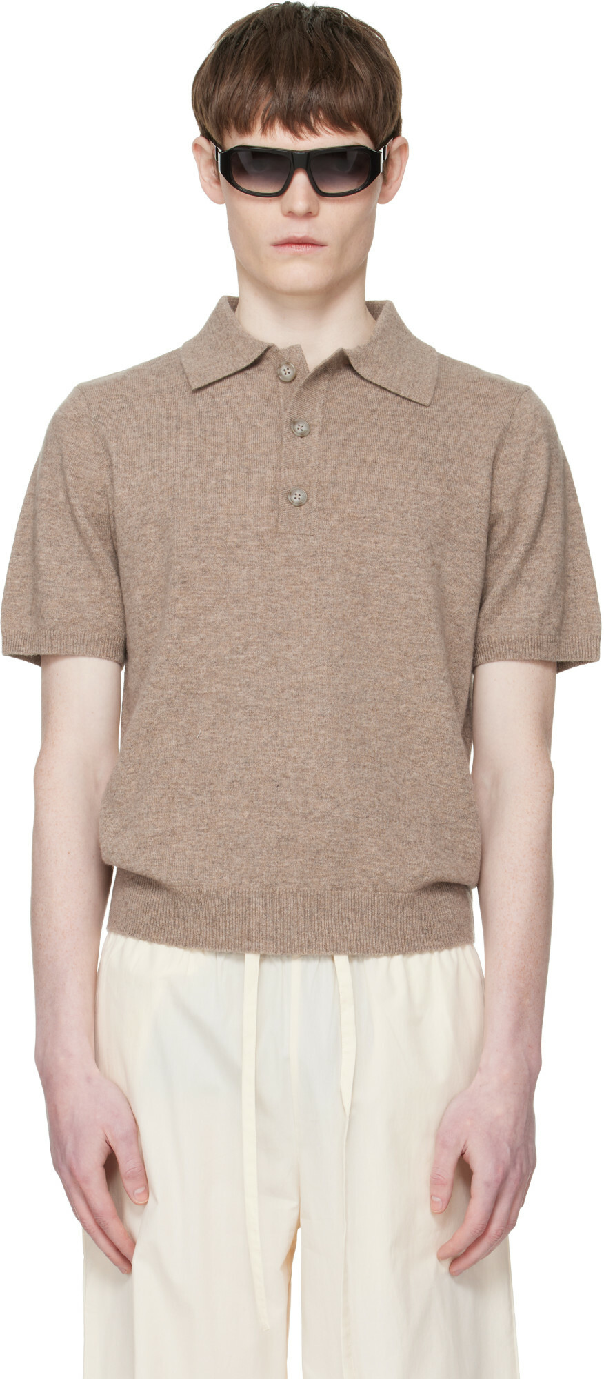 Entire Studios Beige Short Sleeve Knit Polo