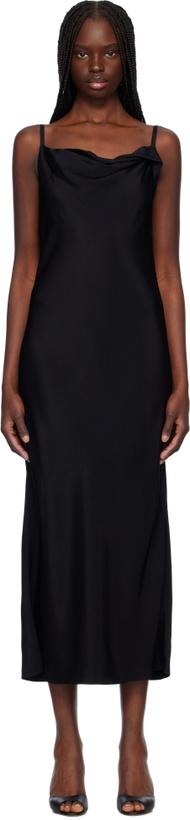Photo: RECTO Black Drapery Neckline Slip Midi Dress
