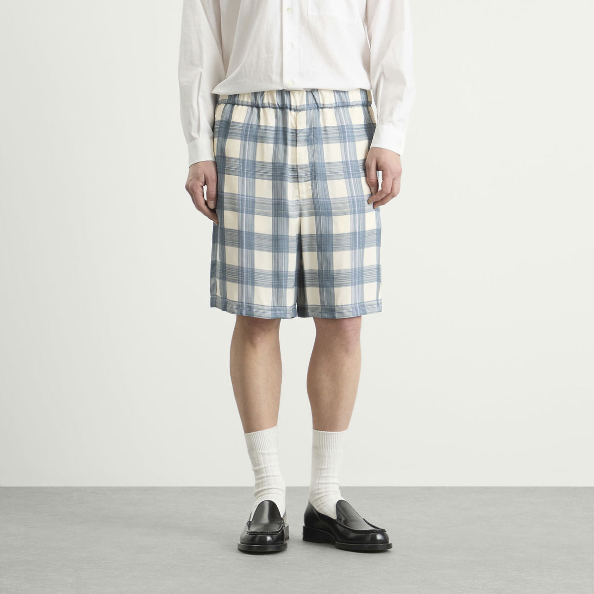 Jil Sander Men's Relaxed Fit Check Shorts in Blue Hydrangea