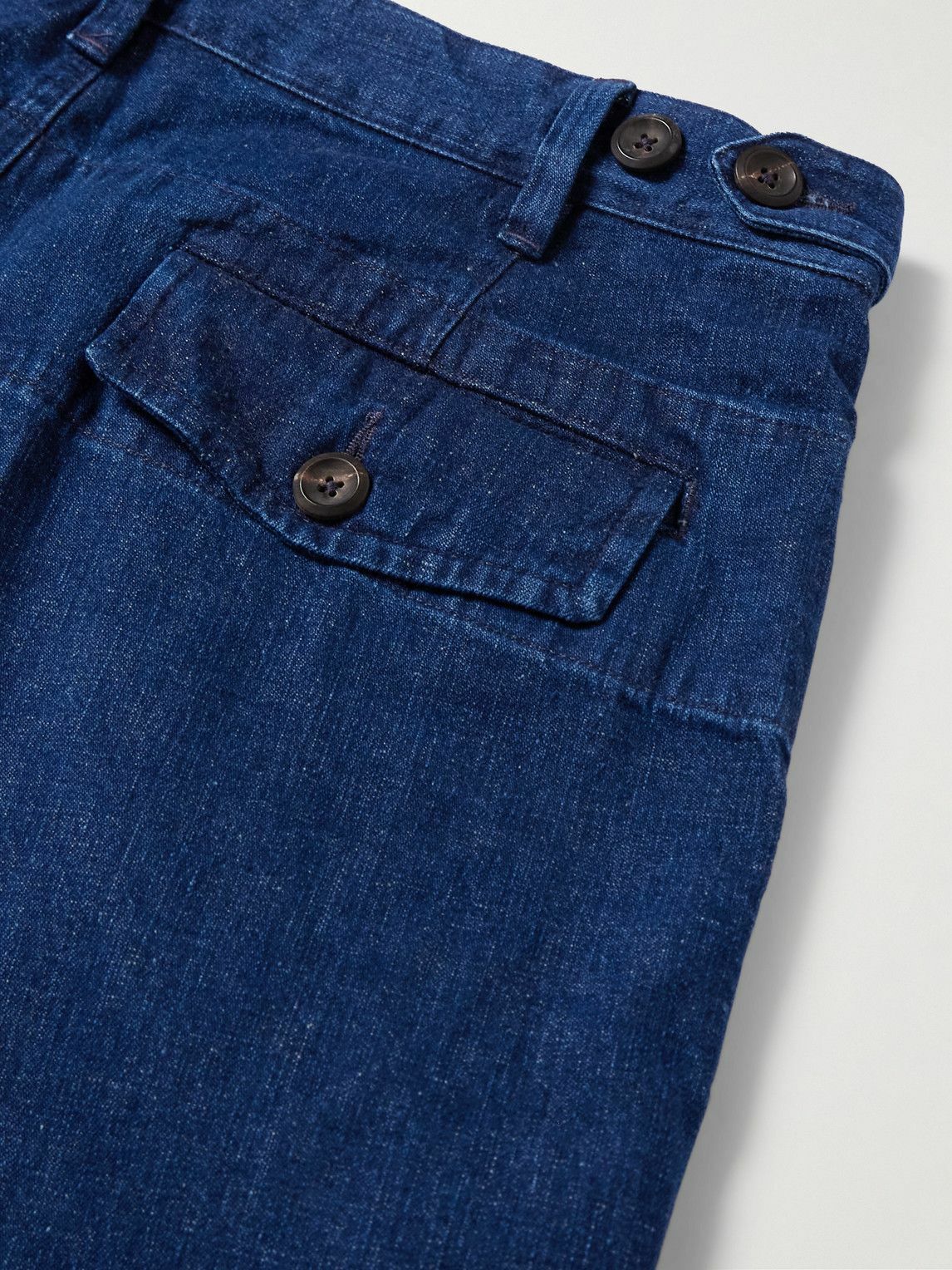 Drake's - Mk. I Games Straight-Leg Pleated Indigo-Dyed Cotton and Linen-Blend Trousers - Blue