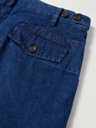Drake's - Mk. I Games Straight-Leg Pleated Indigo-Dyed Cotton and Linen-Blend Trousers - Blue