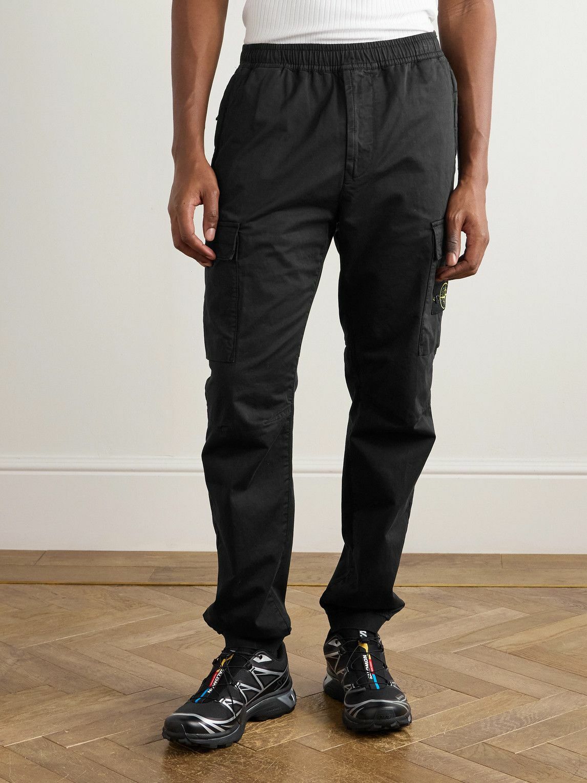 Stone Island - Tapered Cotton-Blend Trousers - Black