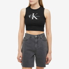 Calvin Klein Women's Monologo Rib Tank Top in Ck Black