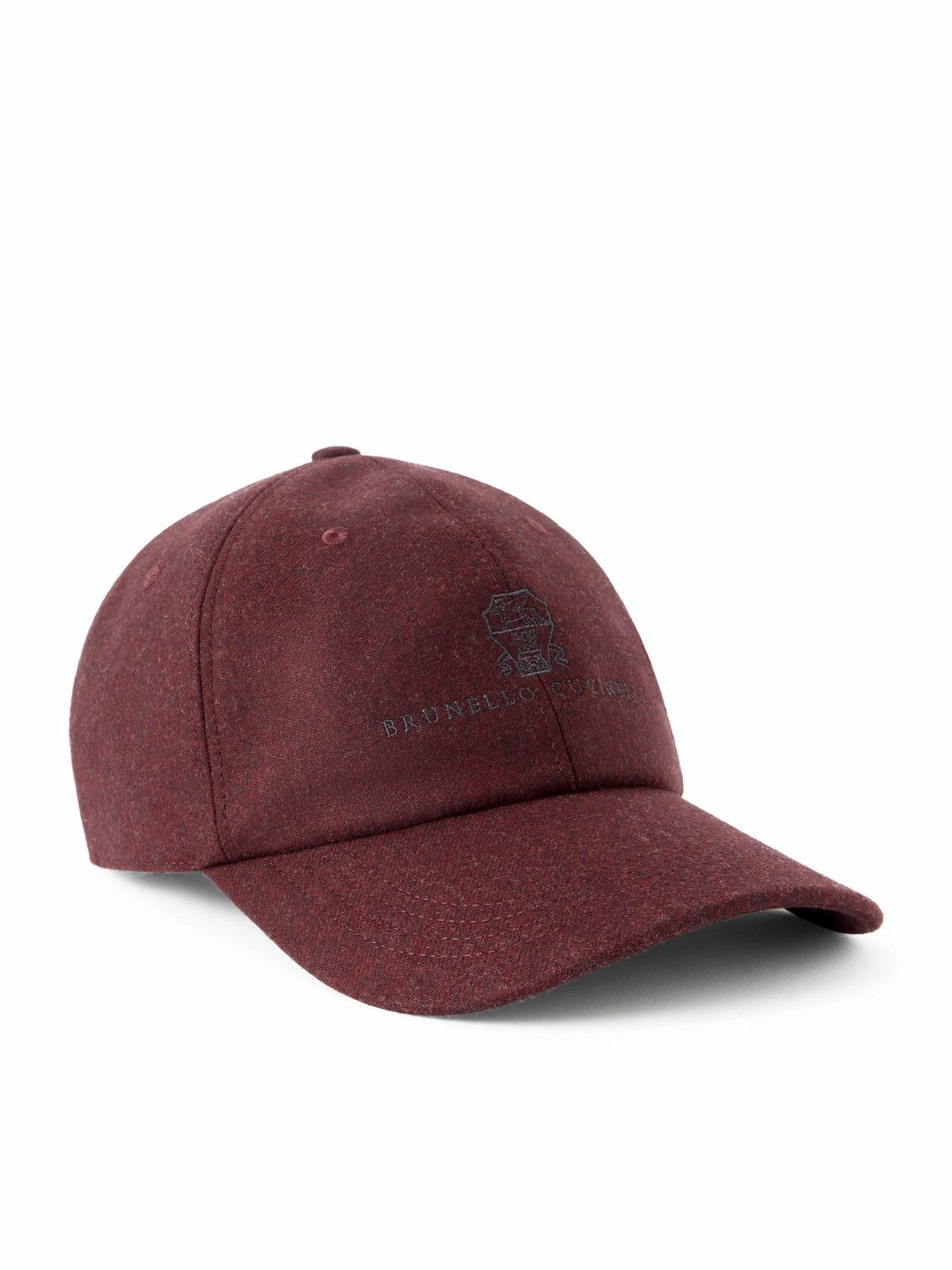 Brunello Cucinelli - Logo-Embroidered Leather-Trimmed Wool-Flannel Baseball Cap - Burgundy