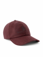 Brunello Cucinelli - Logo-Embroidered Leather-Trimmed Wool-Flannel Baseball Cap - Burgundy