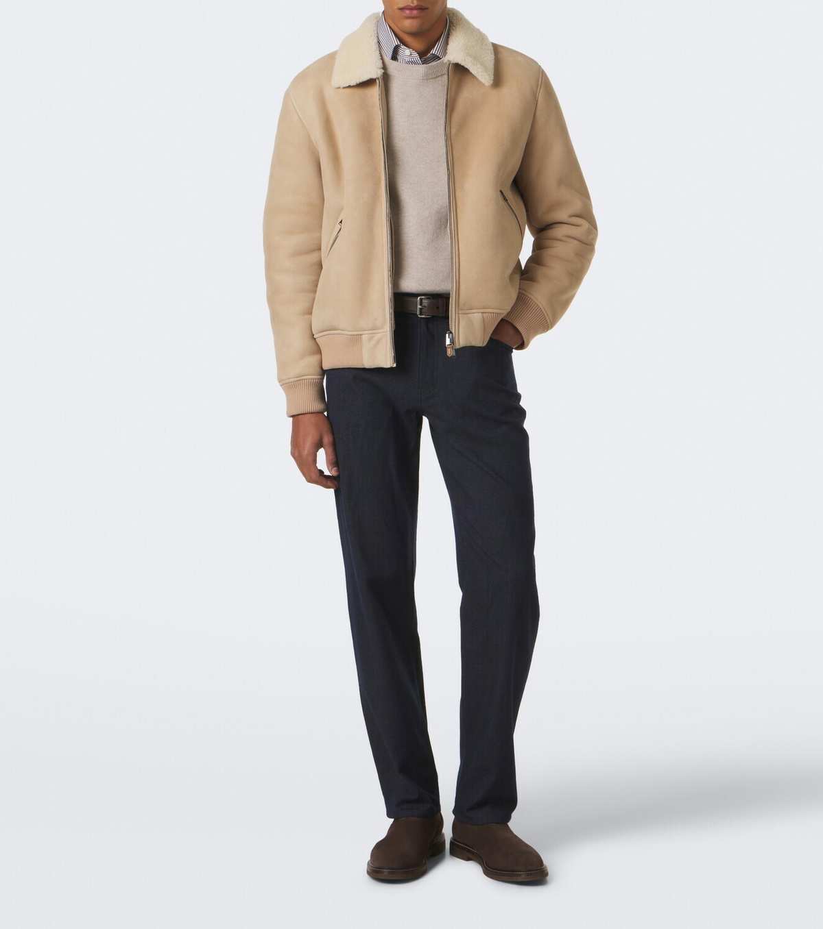 Canali Shearling-trimmed suede blouson jacket