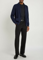 Tom Ford Shawl-collar Ribbed Cotton and Silk-blend Cardigan Navy