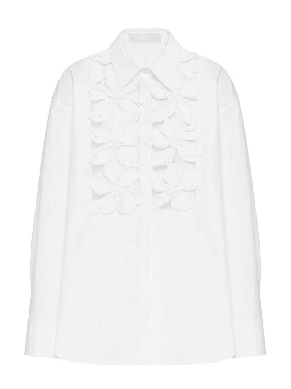 Tシャツ・カットソー VALENTINO SS24 White popeline shirt (4V0AB76FA11 0BO) Valentino Garavani floral-appliqué Cotton T-shirt | White