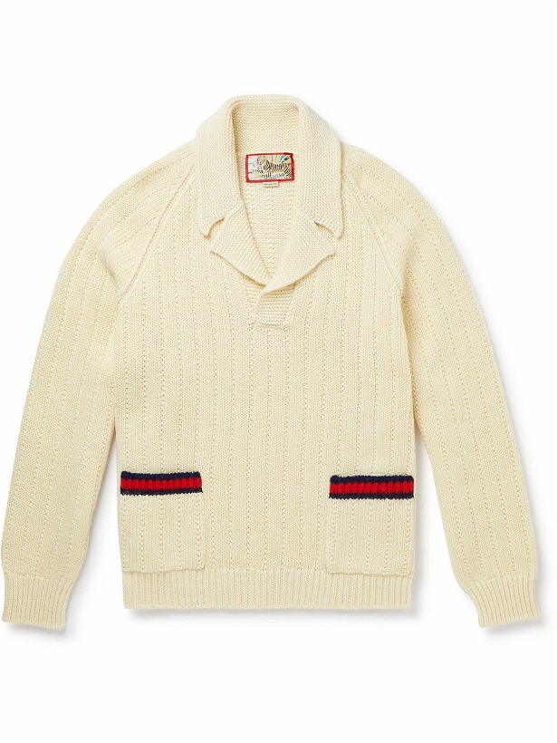 Photo: GUCCI - Embroidered Ribbed Wool and Cotton-Blend Sweater - Neutrals