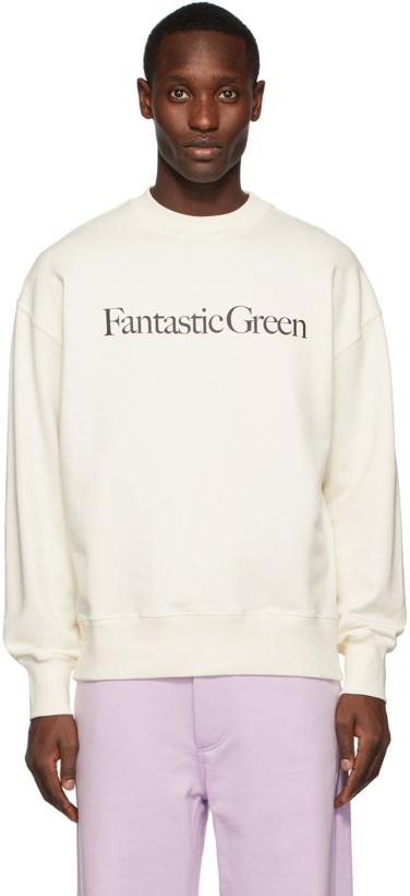Photo: MSGM Off-White Fantastic Green Text Sweatshirt