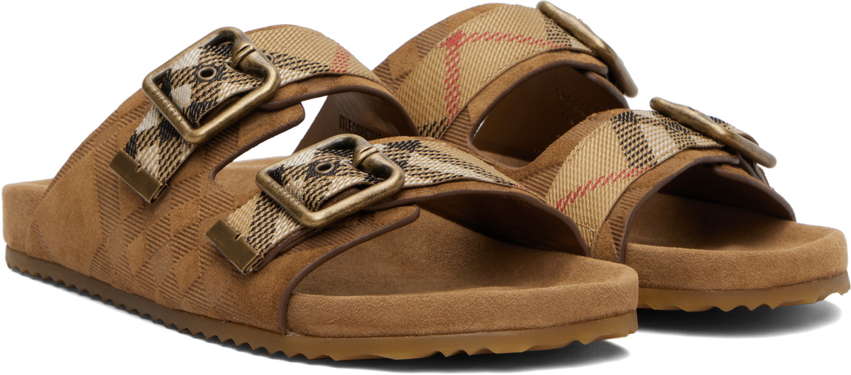 Burberry Brown Check Suede Urchin Sandals