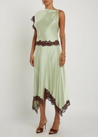 DE LA Vali Adriana Asymmetric Satin Midi Dress Light Green
