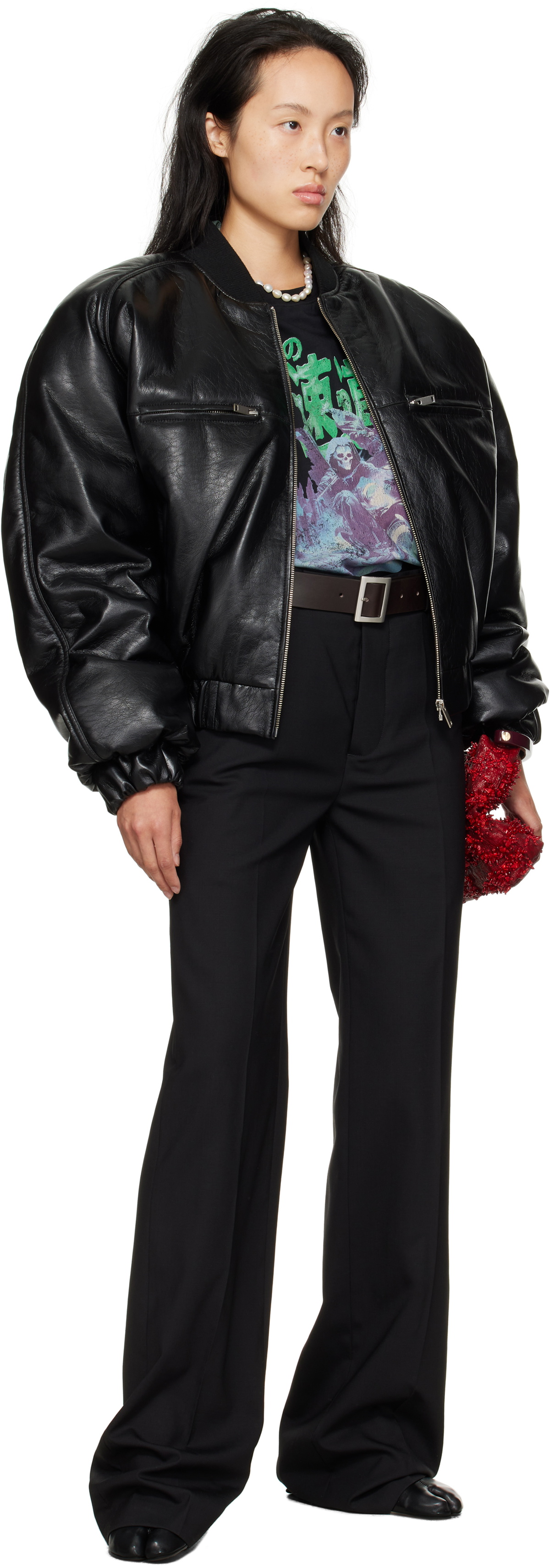 LU'U DAN Black Riot Faux-Leather Bomber Jacket