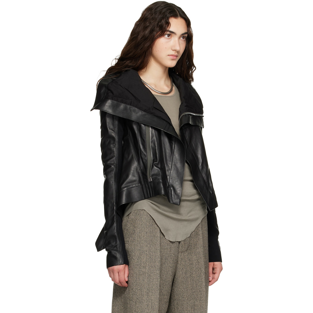 Rick Owens Black Tower Naska Biker Leather Jacket