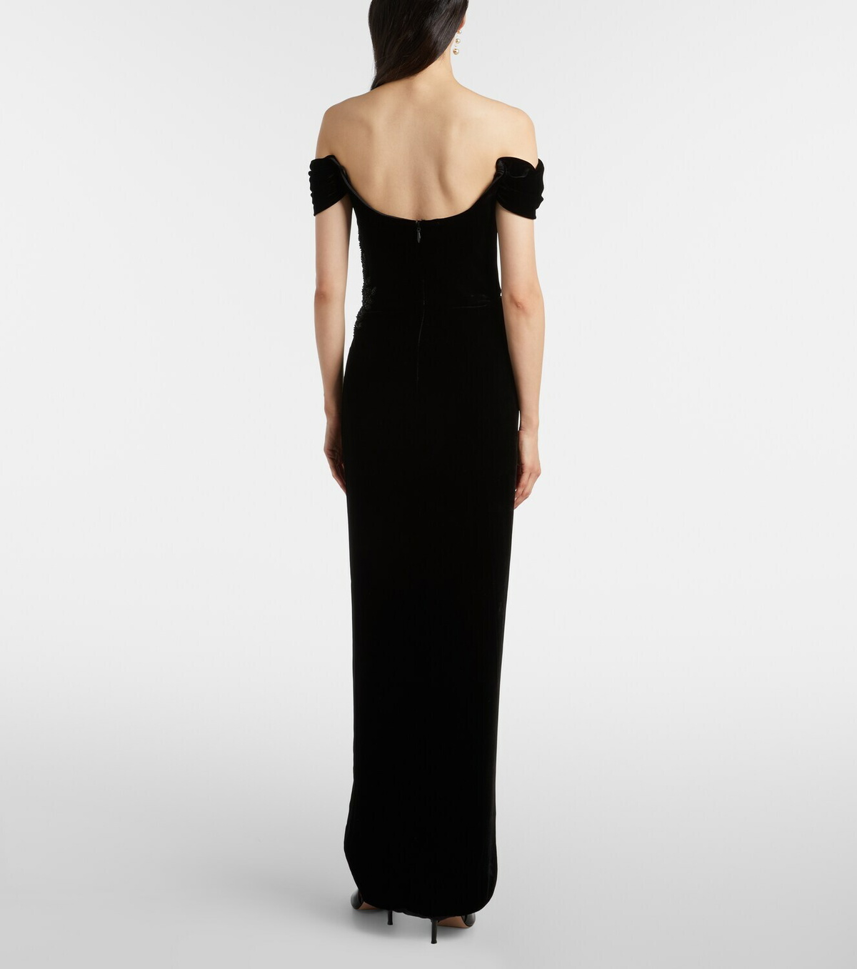 Costarellos Embellished off-shoulder velvet gown