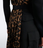 Sacai Paneled leopard-print midi skirt