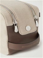 Brunello Cucinelli - Leather-Trimmed Cotton and Linen-Blend Wash Bag