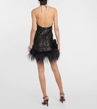 Oséree Paillettes feather-trimmed minidress