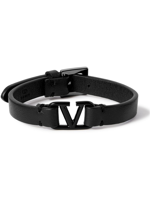 Photo: VALENTINO - Valentino Garavani Logo-Embellished Leather Bracelet - Black