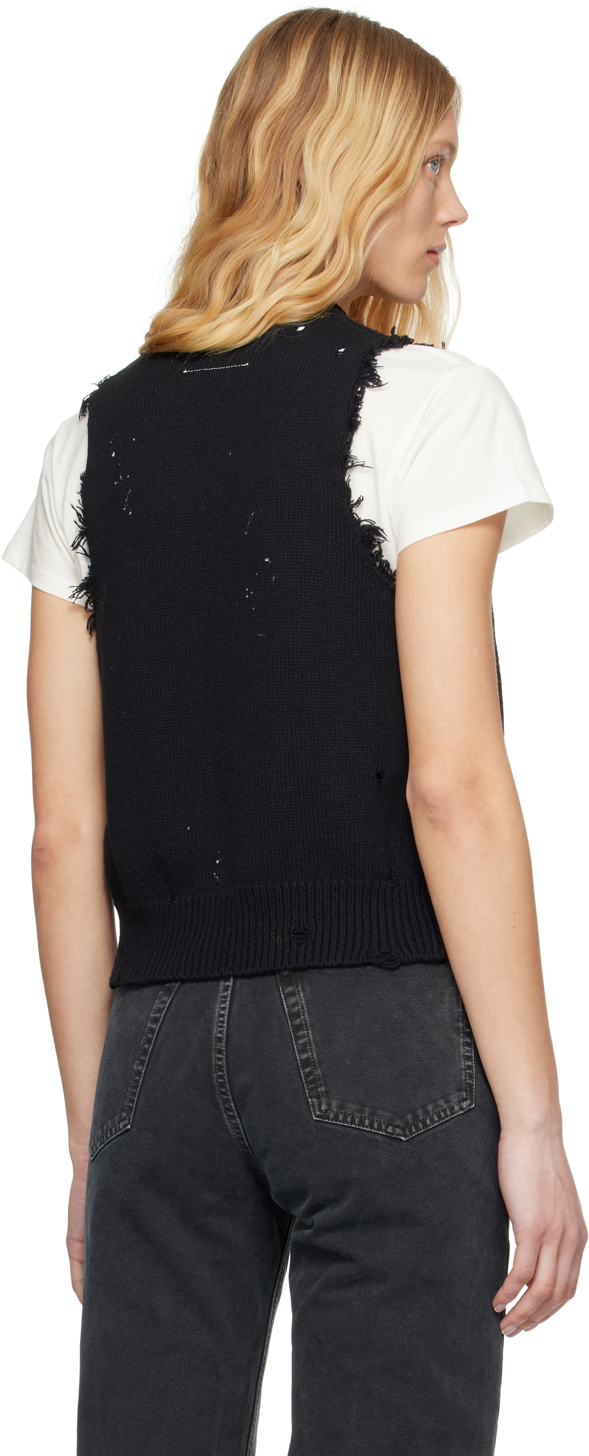 MM6 Maison Margiela Black Open Cut Printed Vest