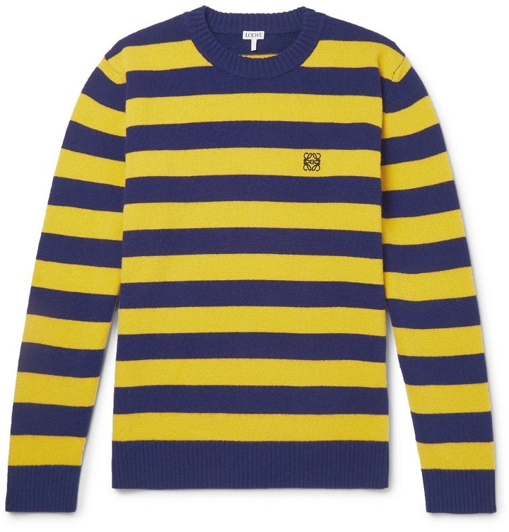 Photo: Loewe - Logo-Embroidered Striped Wool and Cashmere-Blend Sweater - Yellow