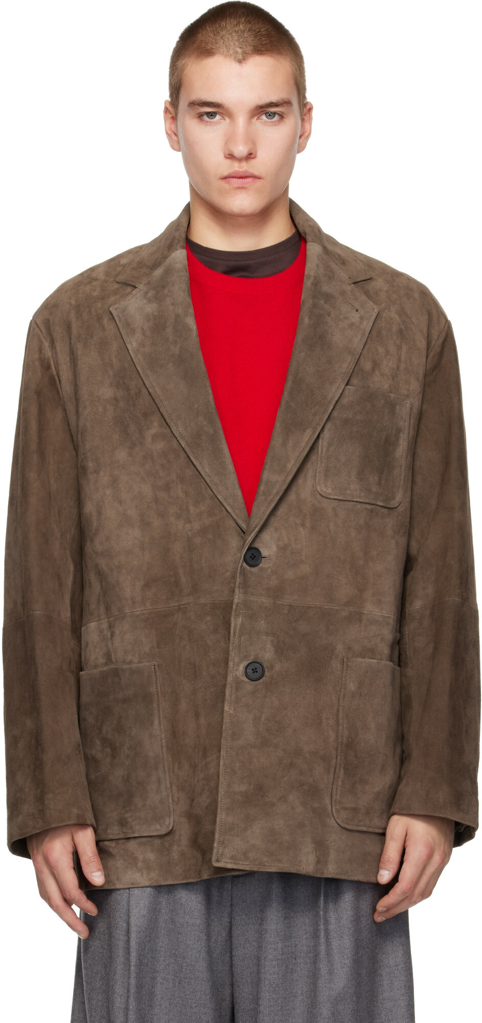 ssstein Brown Goat Suede Blazer