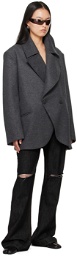 Aaron Esh Gray Peaked Lapel Coat