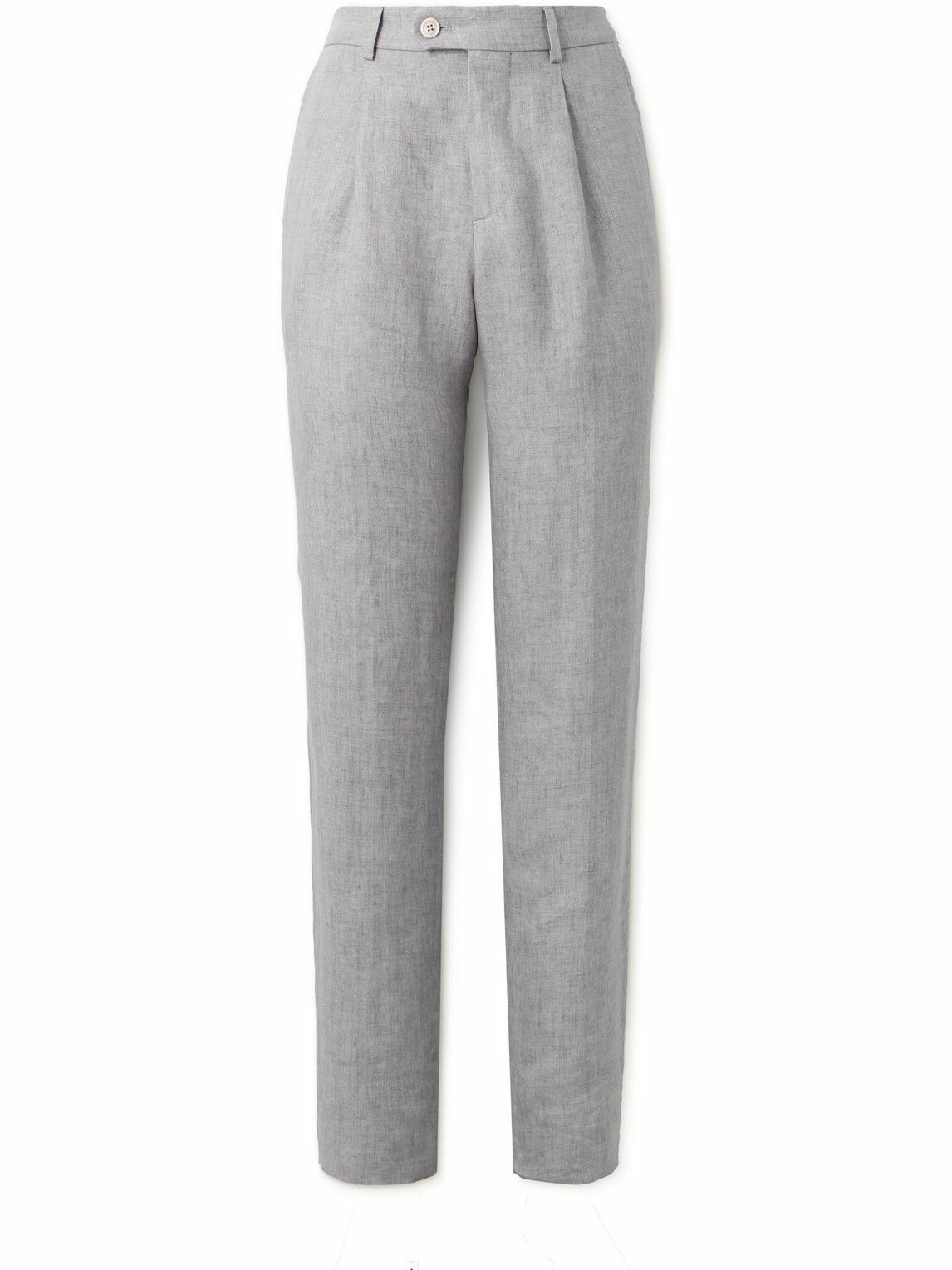 Photo: Brunello Cucinelli - Straight-Leg Pleated Linen Suit Trousers - Gray