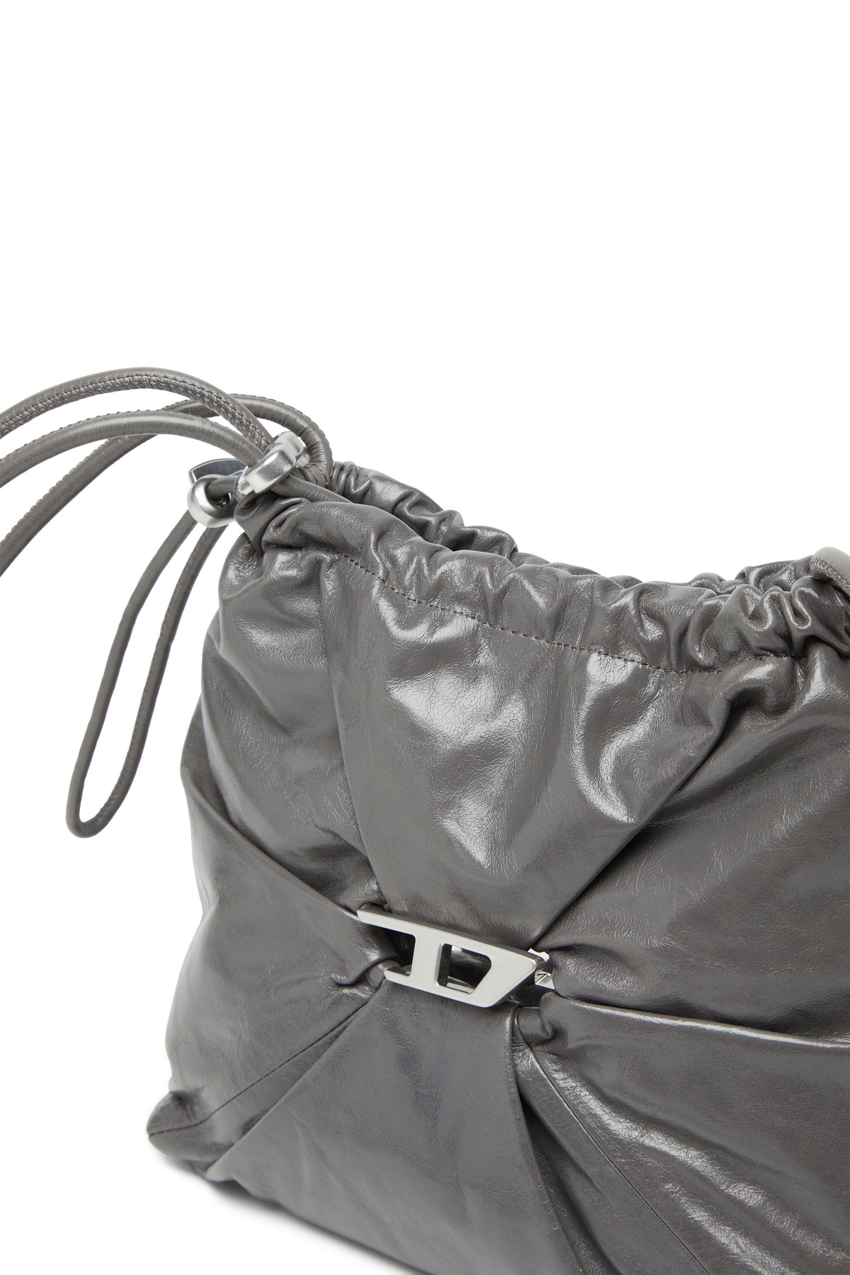 Diesel Bucket bag in shiny wrinkled leather - Crossbody Bags