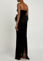The New Arrivals Ilkyaz Ozel Sienna Feather-appliquéd Velvet Maxi Dress Black