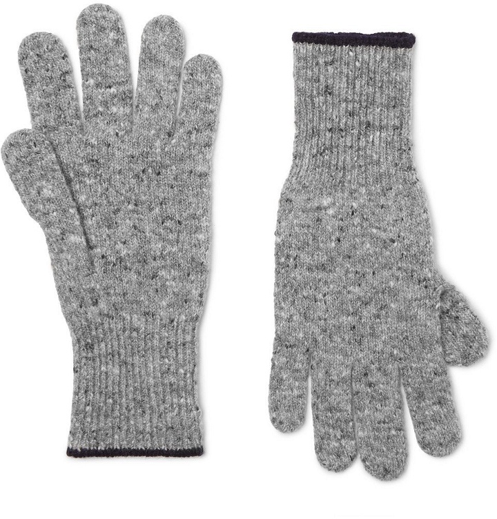 Photo: Brunello Cucinelli - Contrast-Tipped Mélange Virgin Wool-Blend Gloves - Men - Gray