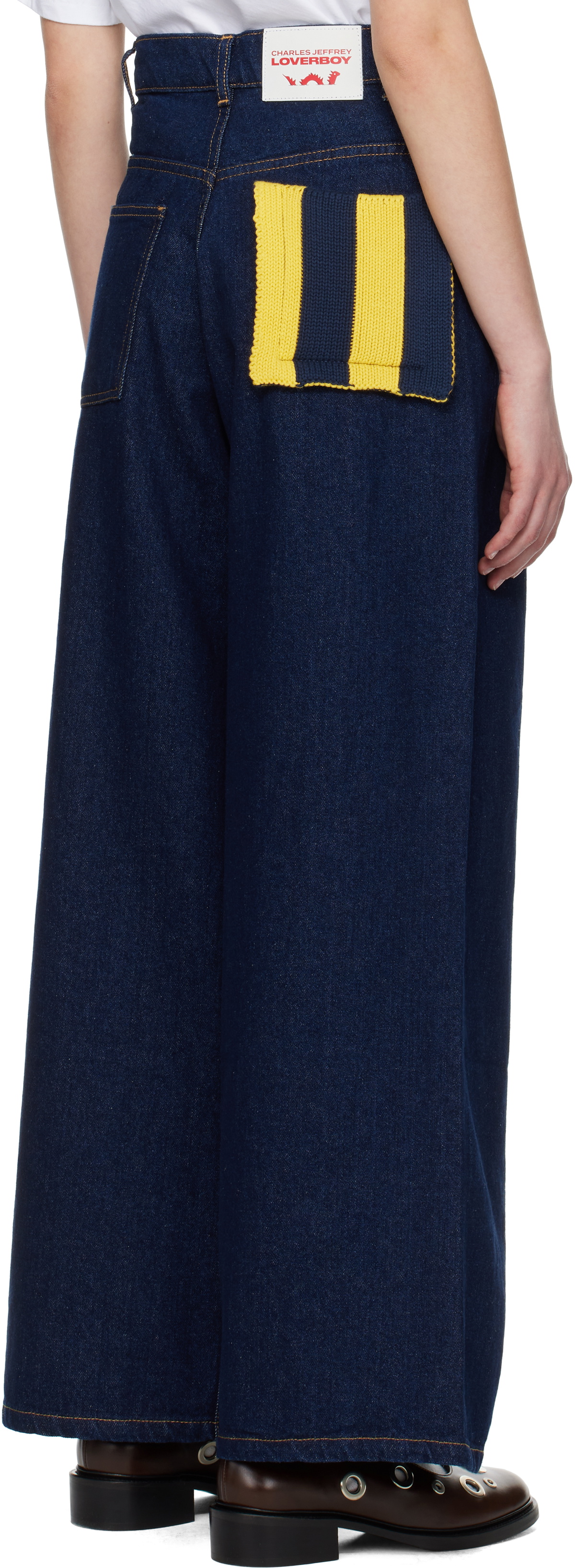 Charles Jeffrey LOVERBOY Navy Knit Patch Wide Leg Jeans