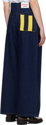 Charles Jeffrey LOVERBOY Navy Knit Patch Wide Leg Jeans