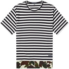 Comme des Garçons Homme Men's Camo Hem Striped T-Shirt in White/Navy/Green