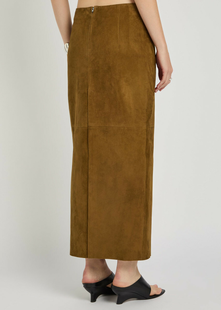 Nour Hammour Selly Suede Midi Skirt Dark Brown