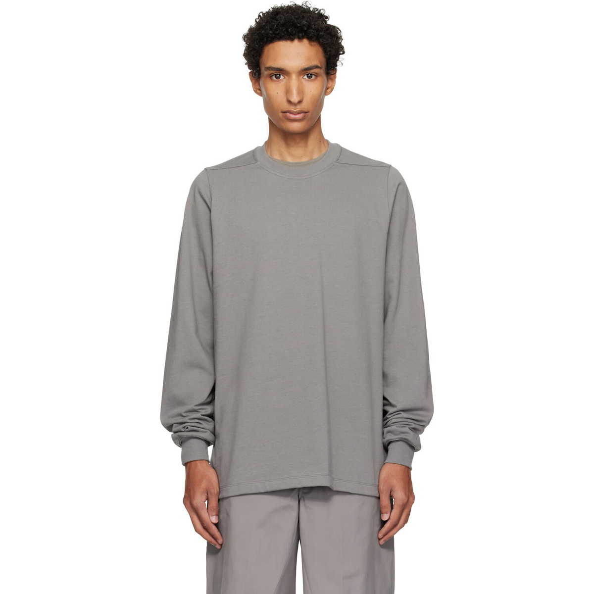 Rick Owens Gray Tower Short Crewneck LS Sweatshirt